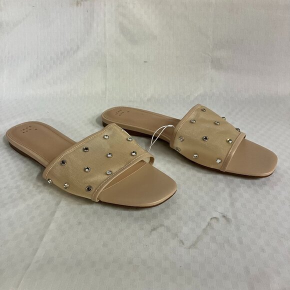 A New Day Women 12 Beige Elain Rhinestone Memory Foam Insole Mesh Slide Sandals - Picture 1 of 6